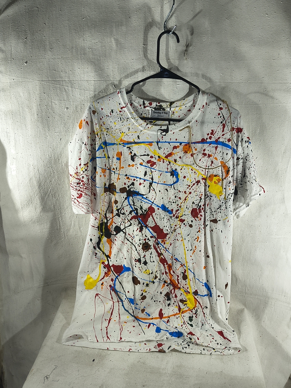 Timothy Designs T153 Men's White SS Tee Size Large W/Unique Street Wear Design